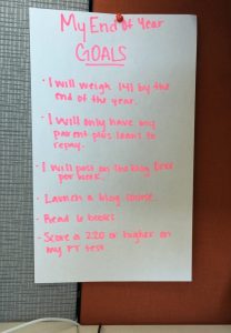 My yearly goals are posted at my desk to remind me of them daily!