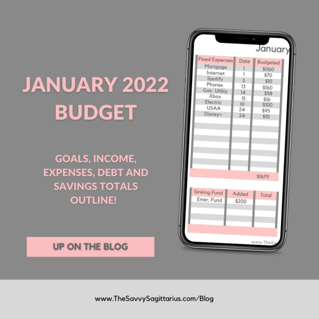 Every month, I post our income, budget, savings goals, and debt pay off progress. Here is January 2022 budget! 